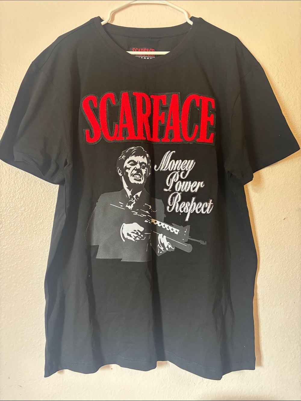 Reason Black Scarface Graphic Tee with Red Lettering, Size XL